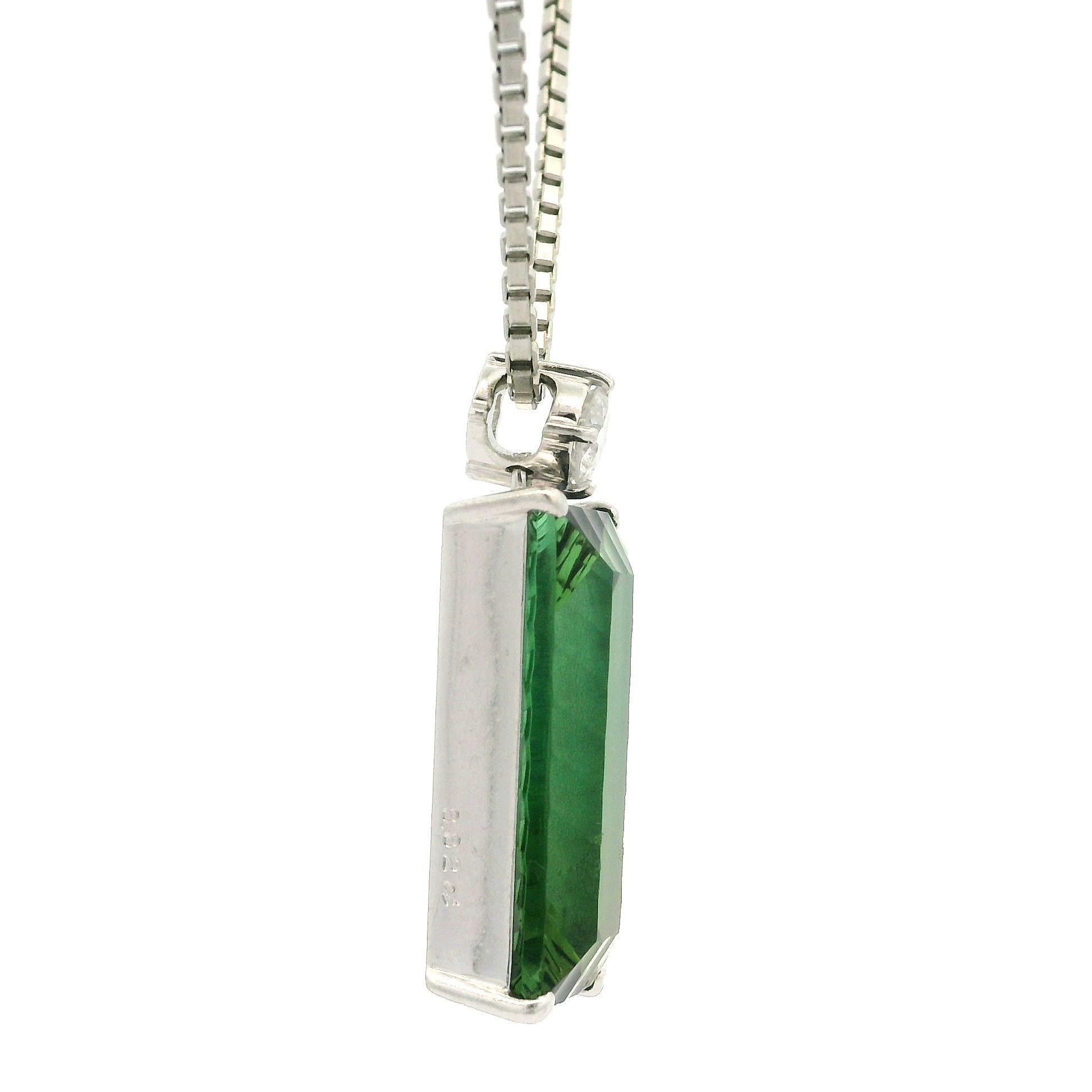 Platinum 9.09ct Long Rectangular Tourmaline Diamond Pendant Adjustable Necklace For Sale 4