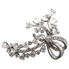 Platinum 9.25 carat Diamond Spray Brooch with Pear, Round, and Baguette