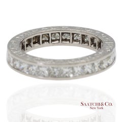 Bague en platine 950 avec diamant naturel taille princesse et gravure sur tout le pourtour
