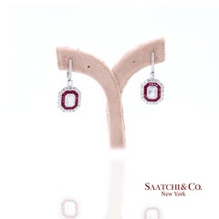 Platinum 950 Dangling Natural Ruby and Diamond Earring
