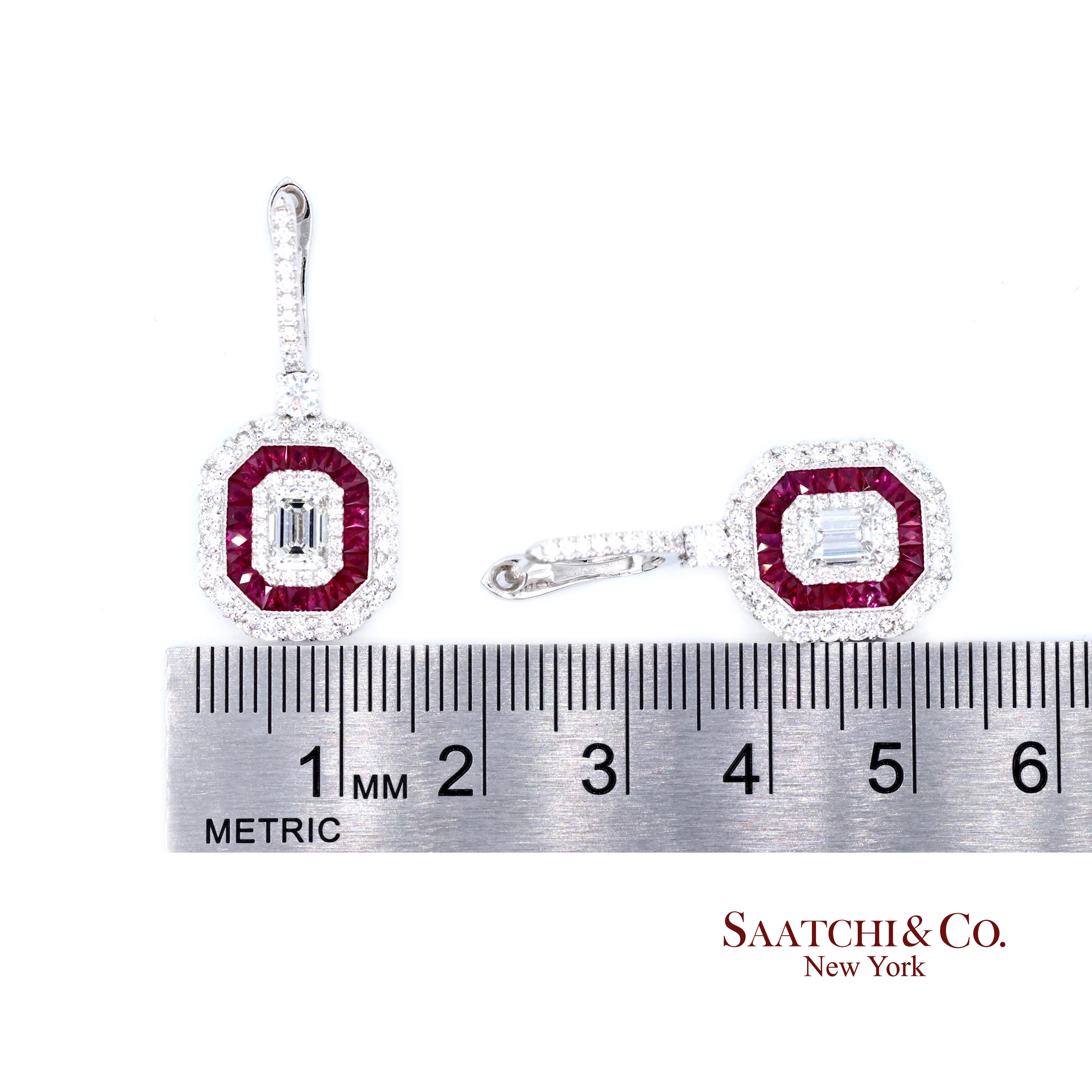 Ohrring aus Platin 950 mit baumelndem Rubin und Diamant im Angebot 2