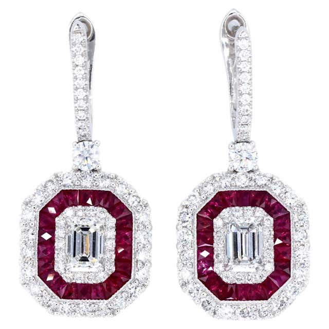 Ruby with Diamond Earrings set in Platinum 950 Settings For Sale at 1stDibs