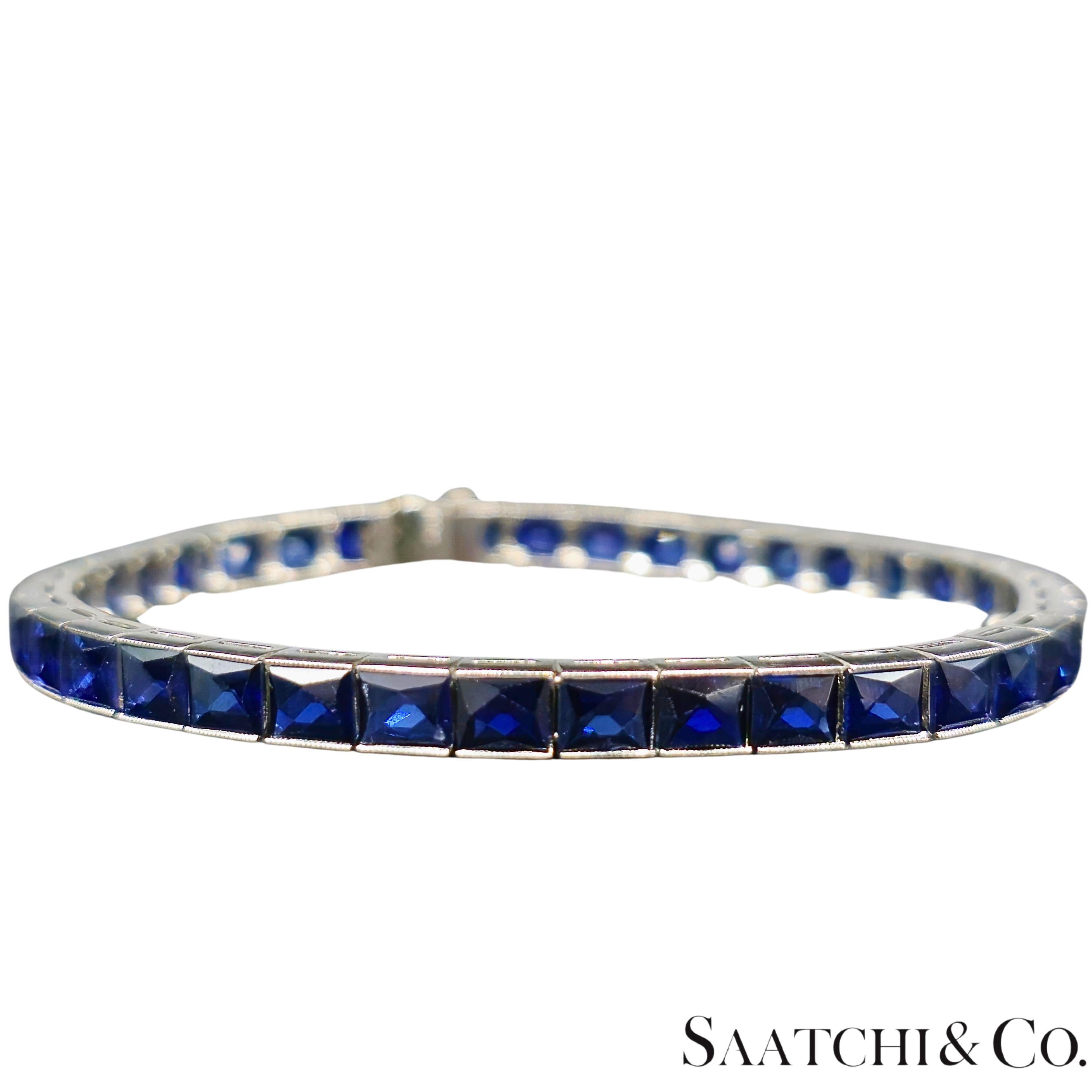 Taglio francese Platino 950 LAB Creazione di uno zaffiro di alta qualità con taglio Grench: Bracciale Tennis in vendita