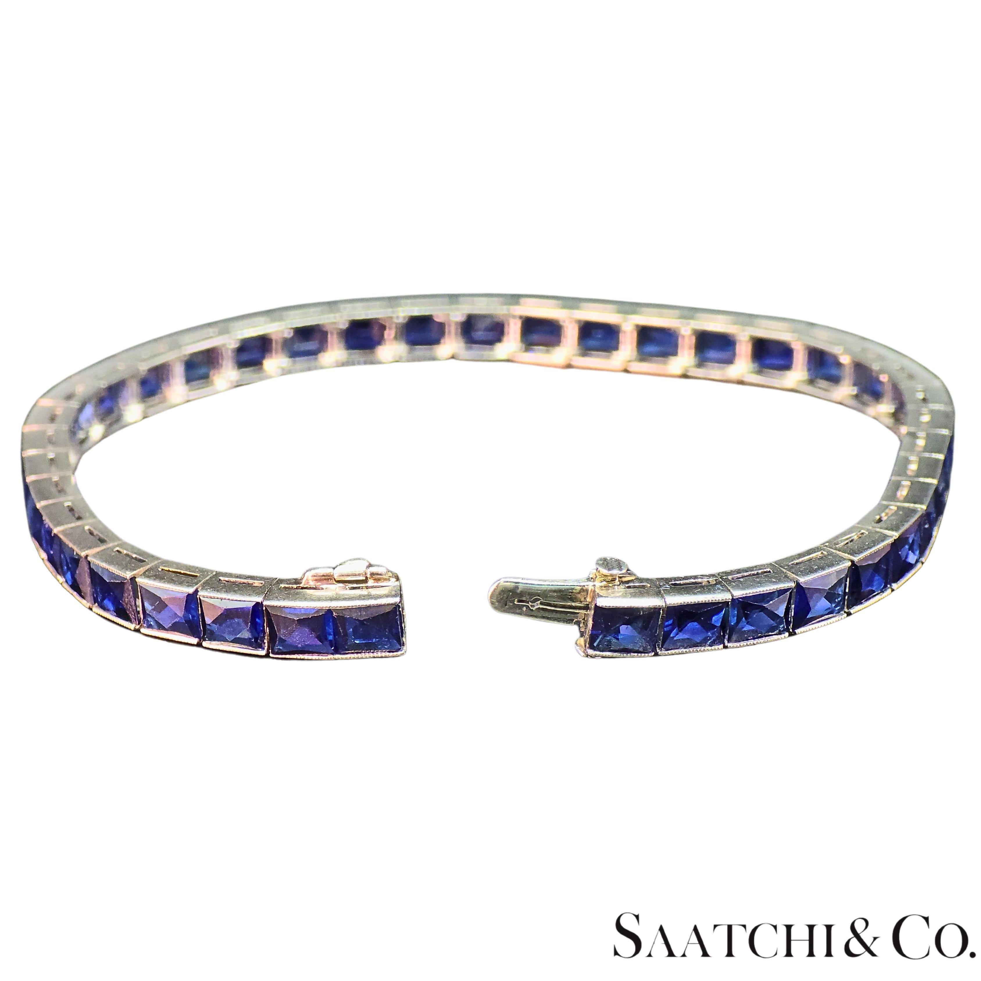da uomo o donna Platino 950 LAB Creazione di uno zaffiro di alta qualità con taglio Grench: Bracciale Tennis in vendita