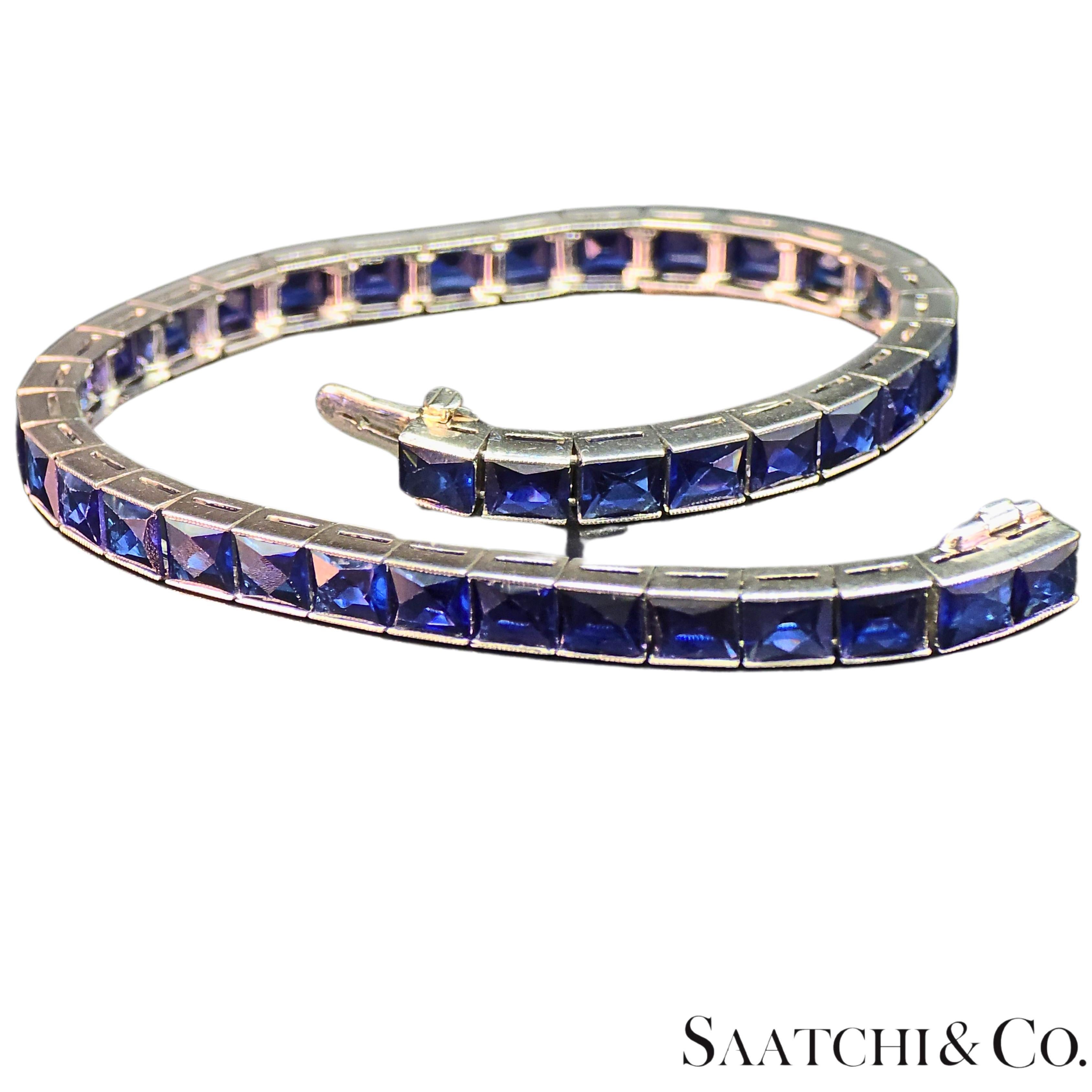 Platino 950 LAB Creazione di uno zaffiro di alta qualità con taglio Grench: Bracciale Tennis in vendita 1