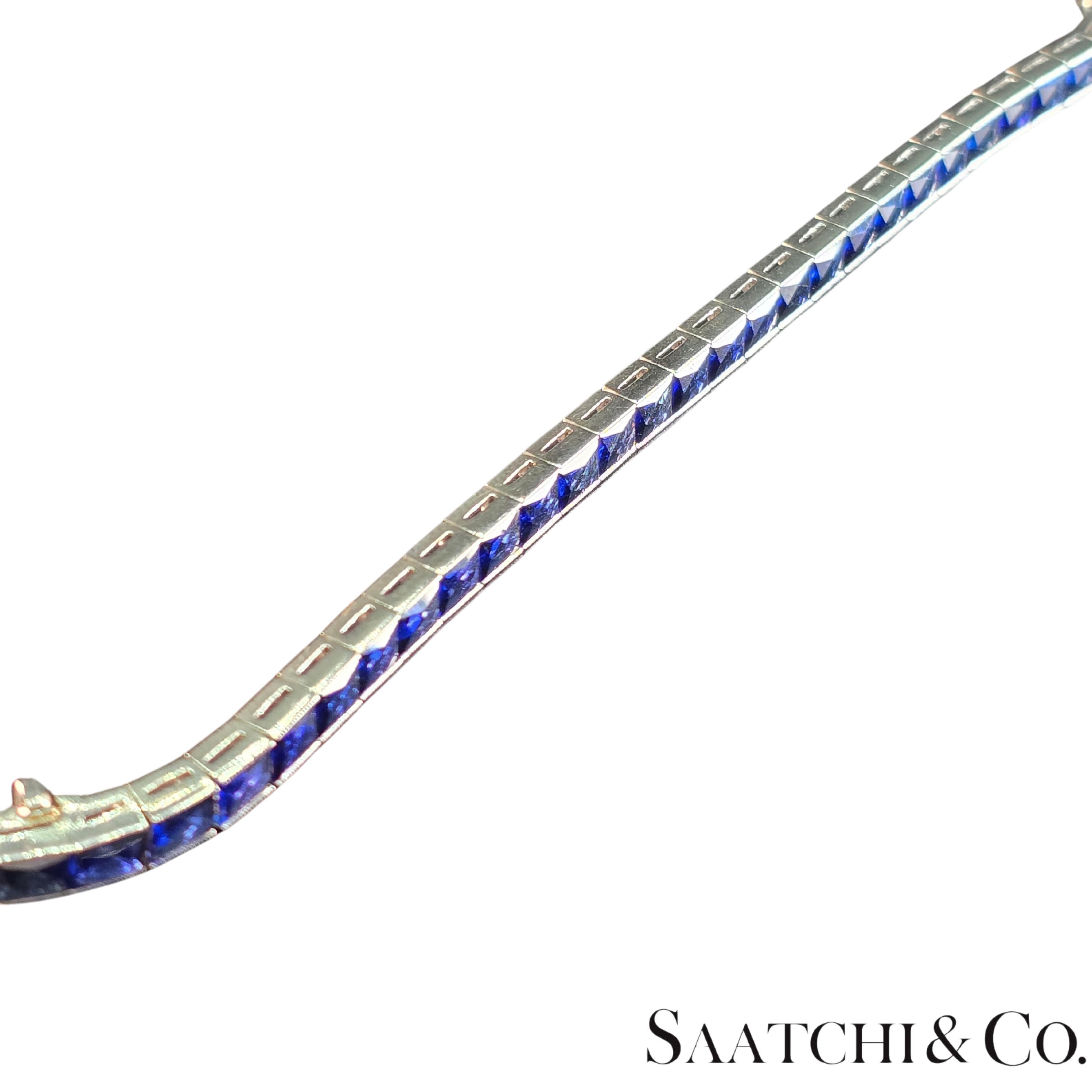 Platino 950 LAB Creazione di uno zaffiro di alta qualità con taglio Grench: Bracciale Tennis in vendita 3