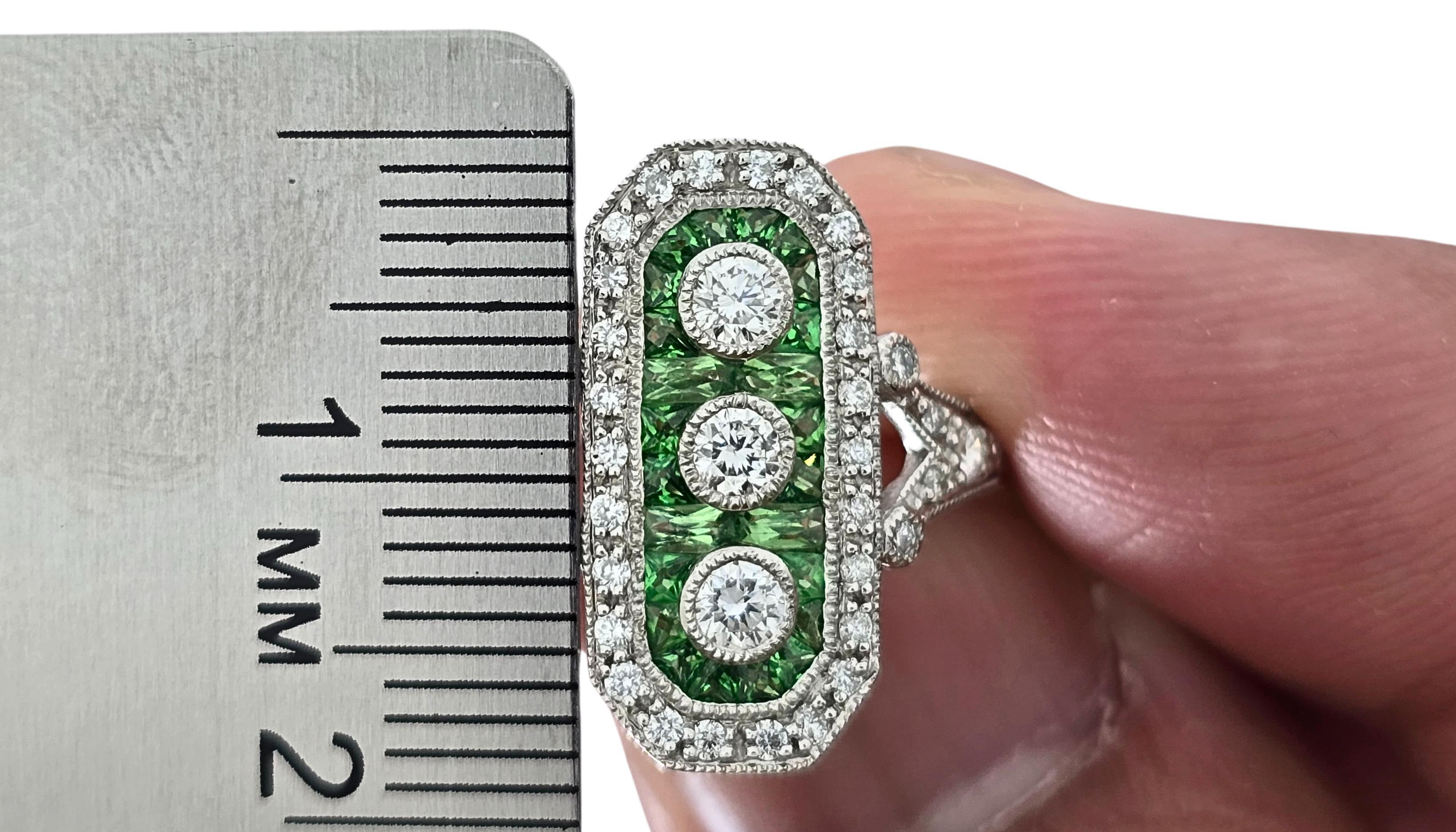 Anello in platino 950 con tsavorite naturale da 1 carato e diamante naturale da 0,55 carati in vendita 4