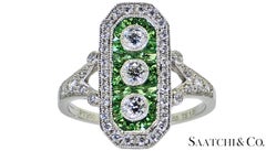 Platinum 950 Natural 1 Ct Tsavorite & 0.55 Ct Natural Diamond Ring