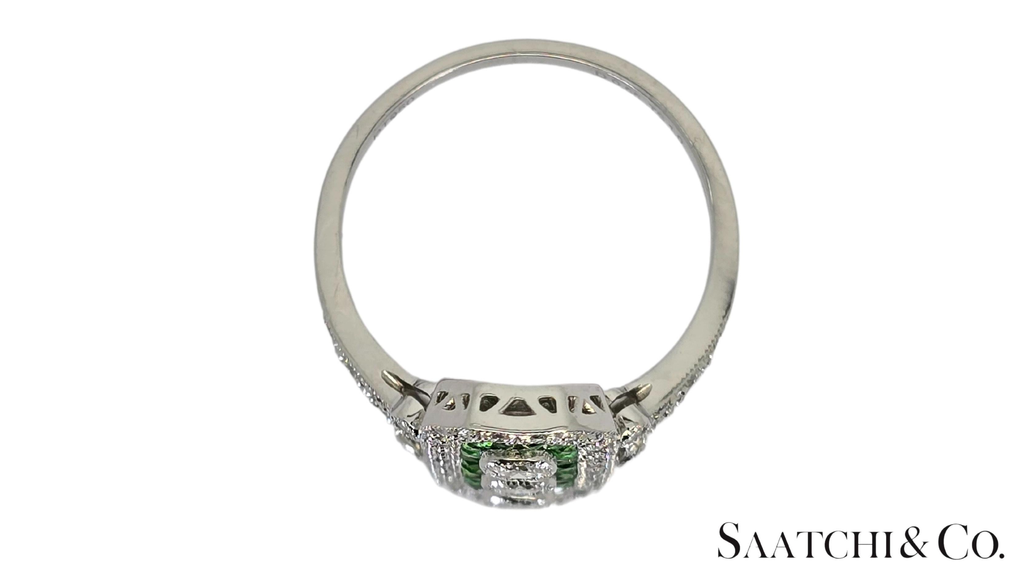 Donna Anello in platino 950 con tsavorite naturale da 1 carato e diamante naturale da 0,55 carati in vendita