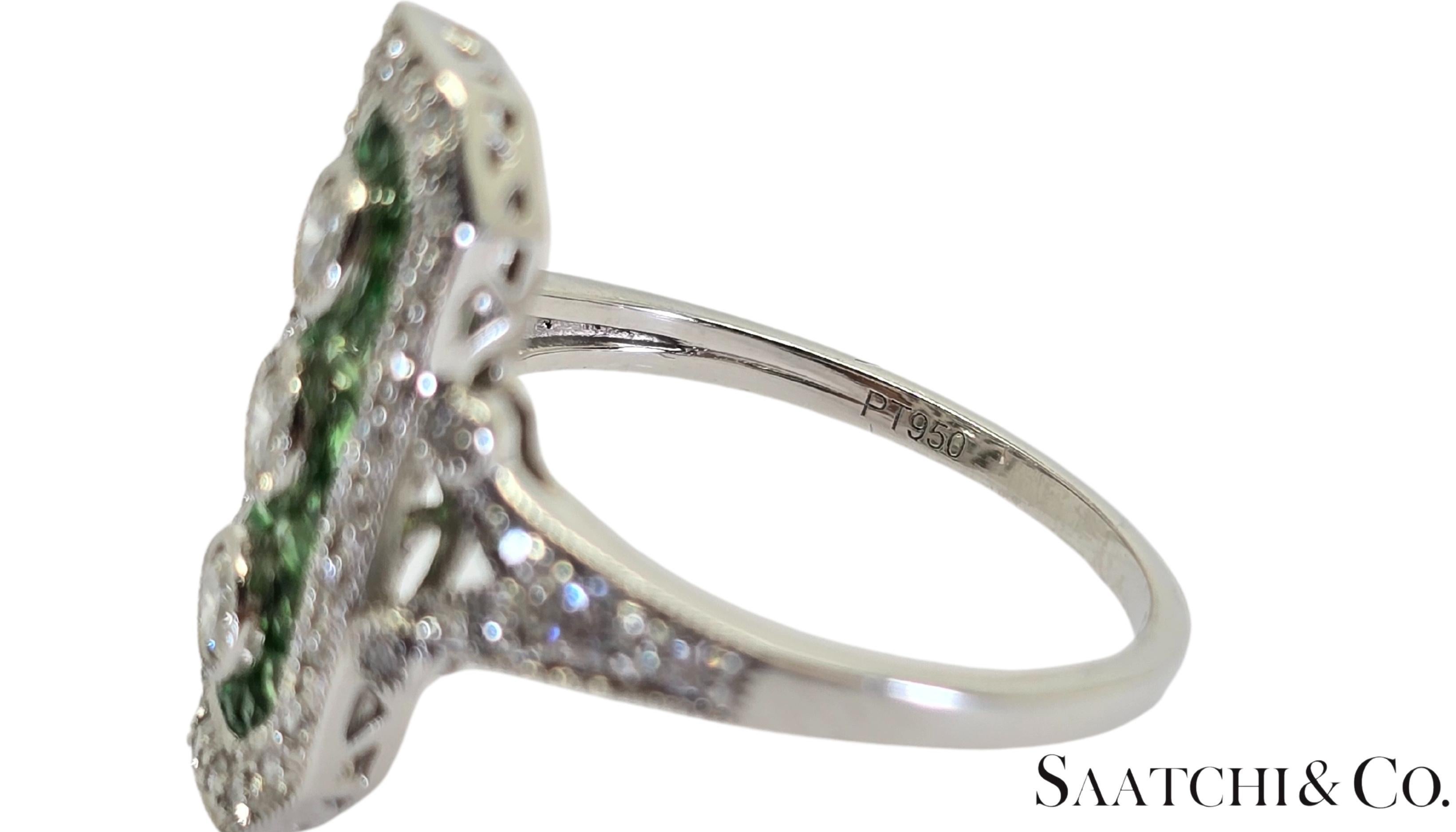 Anello in platino 950 con tsavorite naturale da 1 carato e diamante naturale da 0,55 carati in vendita 1