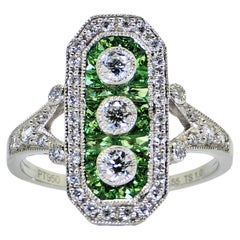Anillo de platino 950 con tsavorita natural de 1 ct y diamante natural de 0,55 ct