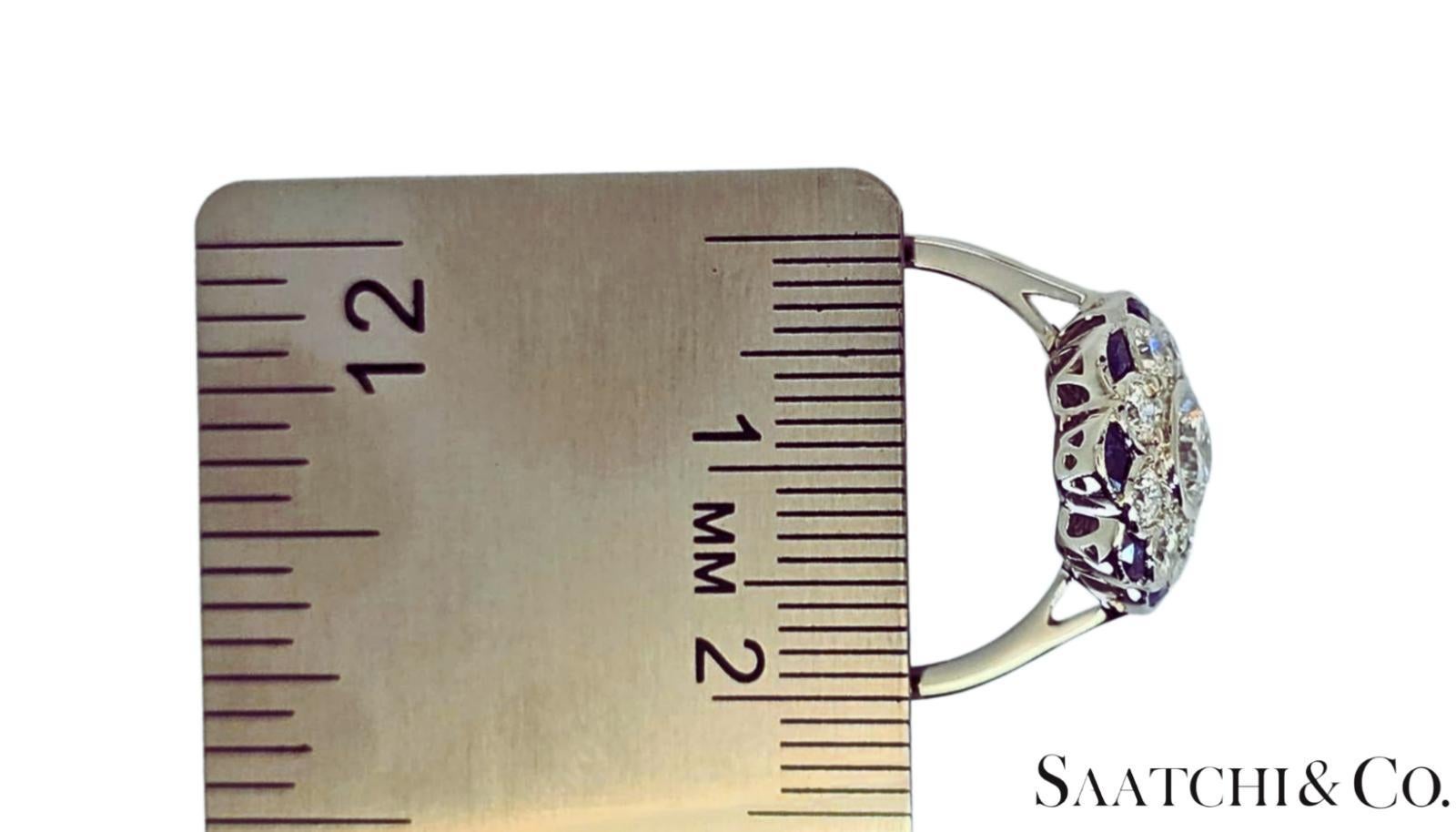 Platino 950 - Anillo de diamante natural de 1,08 qt y zafiro azul de 0,55 qt, talla 7 en venta 4