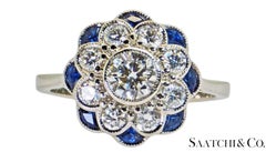 Platinum 950 - Natural 1.08 Ct diamond and 0.55 Ct Blue Sapphire ring, Size 7
