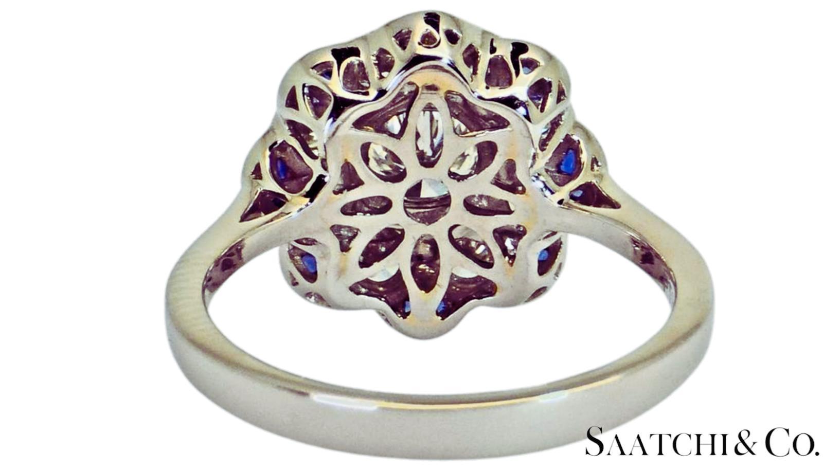 Platino 950 - Anillo de diamante natural de 1,08 qt y zafiro azul de 0,55 qt, talla 7 en Nuevo estado para la venta en New York, NY