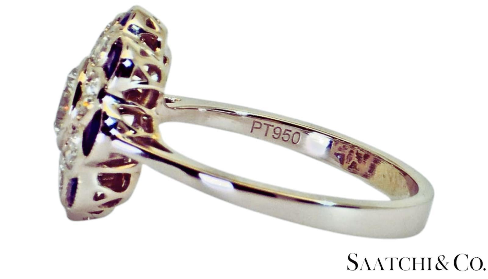 De las mujeres Platino 950 - Anillo de diamante natural de 1,08 qt y zafiro azul de 0,55 qt, talla 7 en venta
