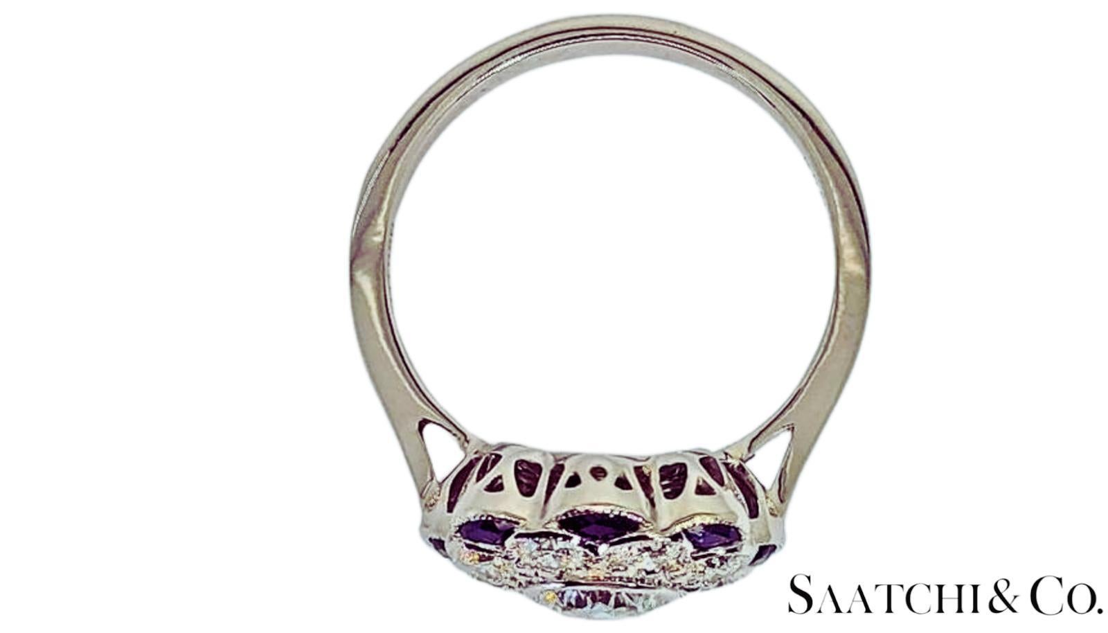 Platino 950 - Anillo de diamante natural de 1,08 qt y zafiro azul de 0,55 qt, talla 7 en venta 1