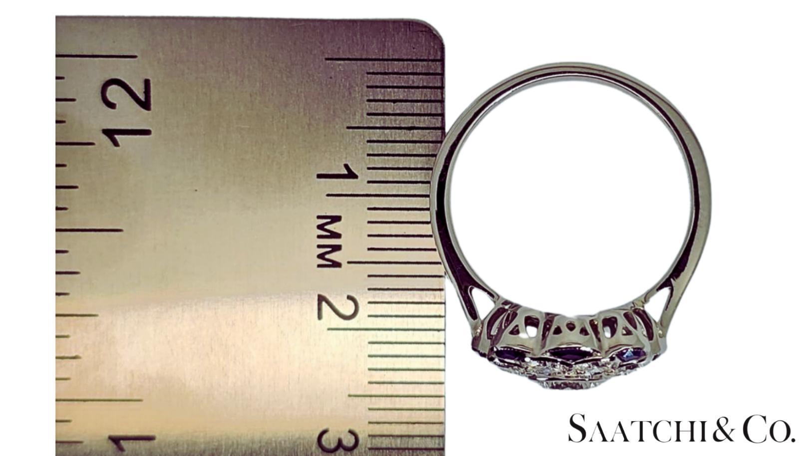 Platino 950 - Anillo de diamante natural de 1,08 qt y zafiro azul de 0,55 qt, talla 7 en venta 2