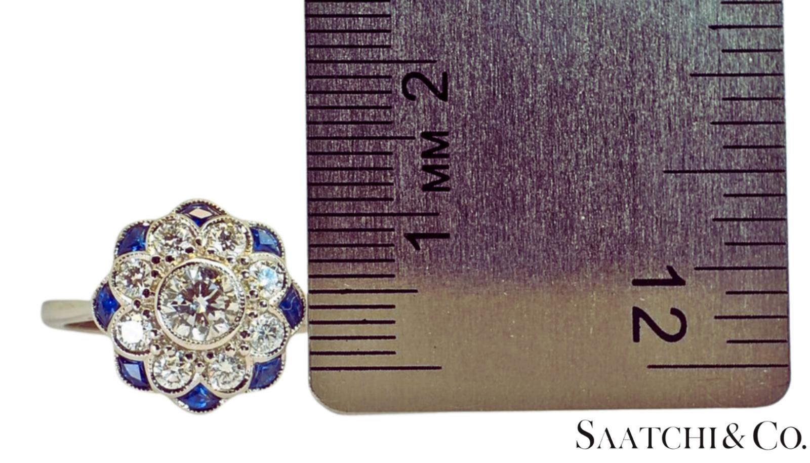 Platino 950 - Anillo de diamante natural de 1,08 qt y zafiro azul de 0,55 qt, talla 7 en venta 3