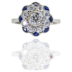 Platino 950 - Anillo de diamante natural de 1,08 qt y zafiro azul de 0,55 qt, talla 7