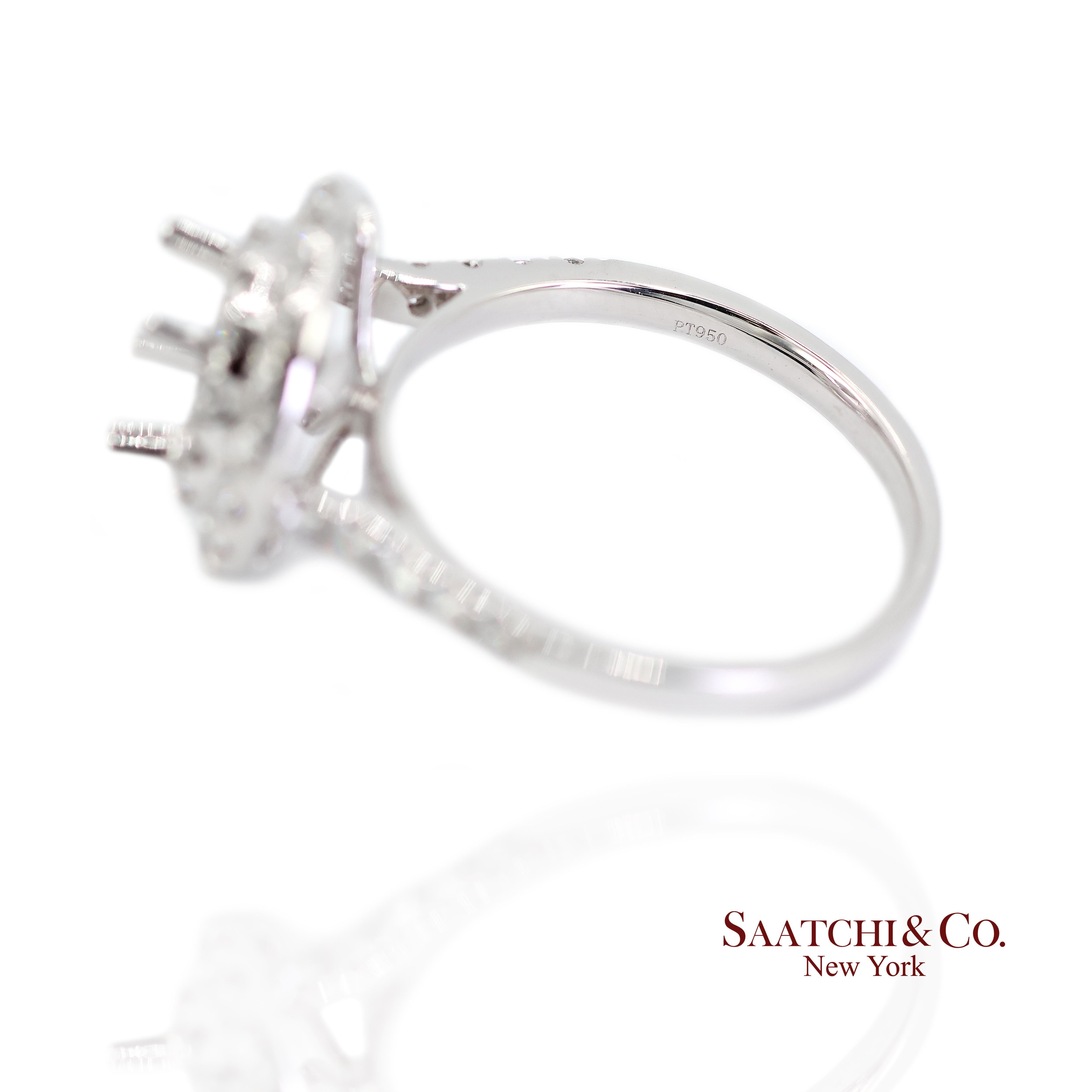 Anillo Semi Montura Platino 950 Diamante Brillante Natural Talla 6.5 en venta 1