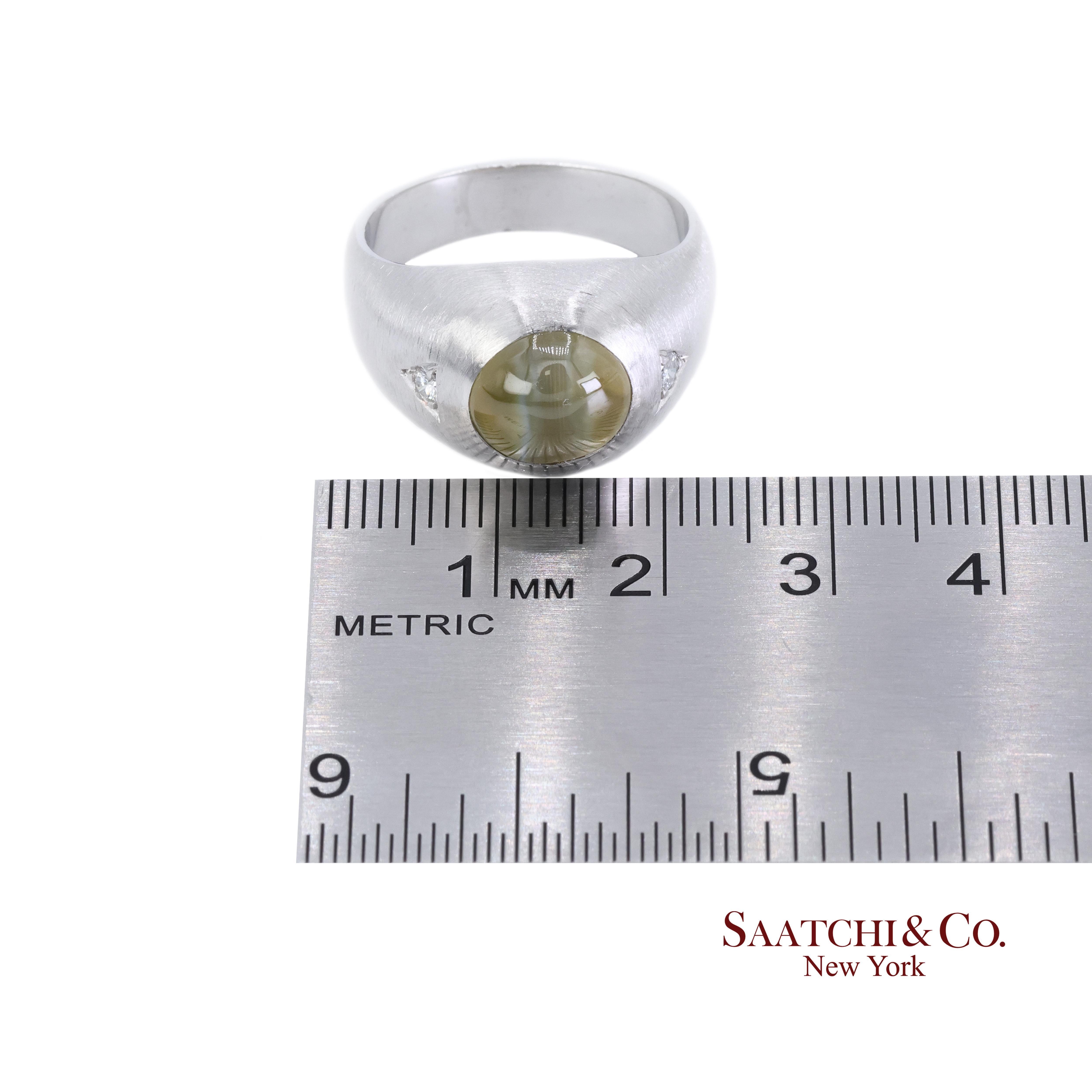 Platin 950 Natürlicher Chrysoberyll Katzenauge und natürlicher Diamant Ring im Angebot 4