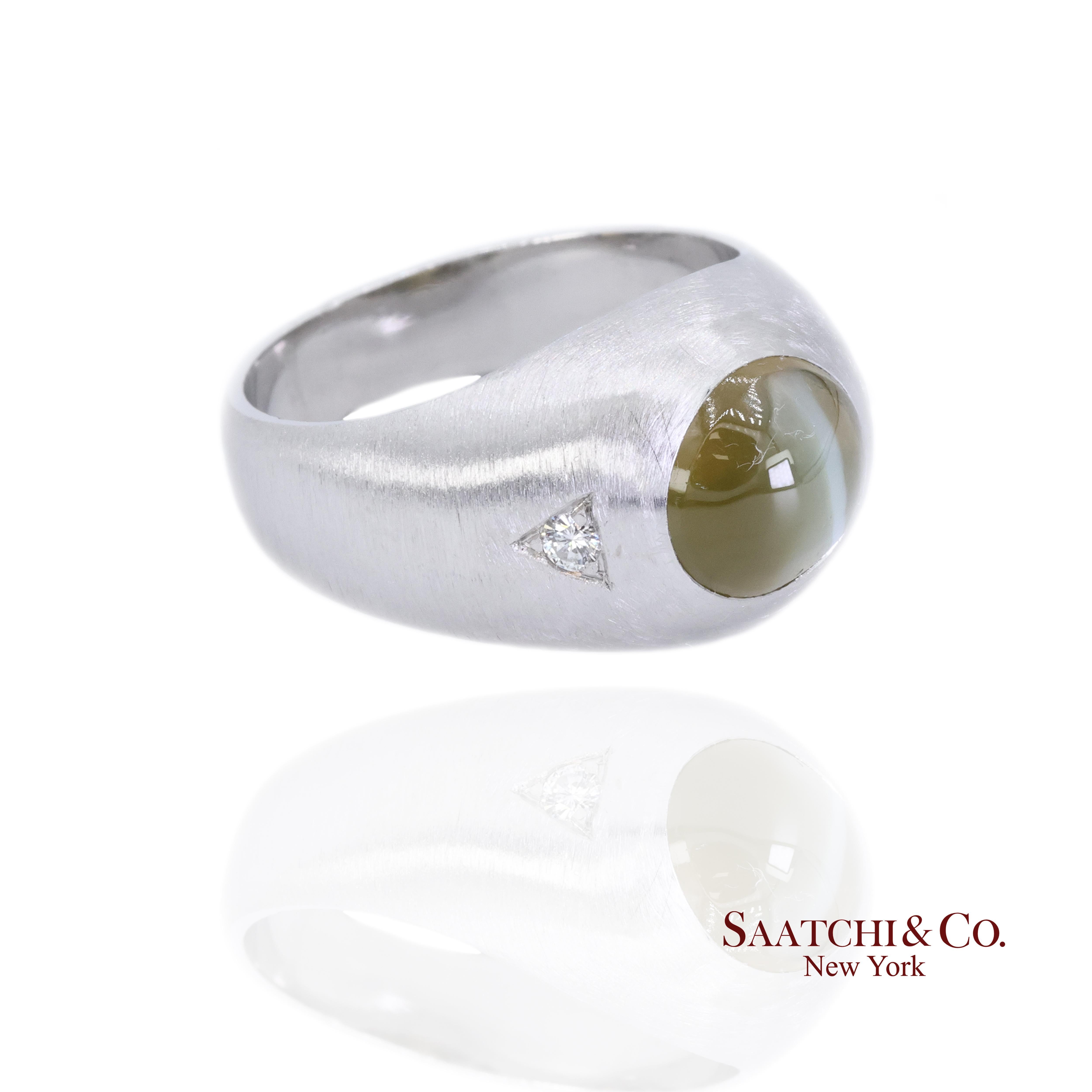 Platin 950 Natürlicher Chrysoberyll Katzenauge und natürlicher Diamant Ring (Zeitgenössisch) im Angebot