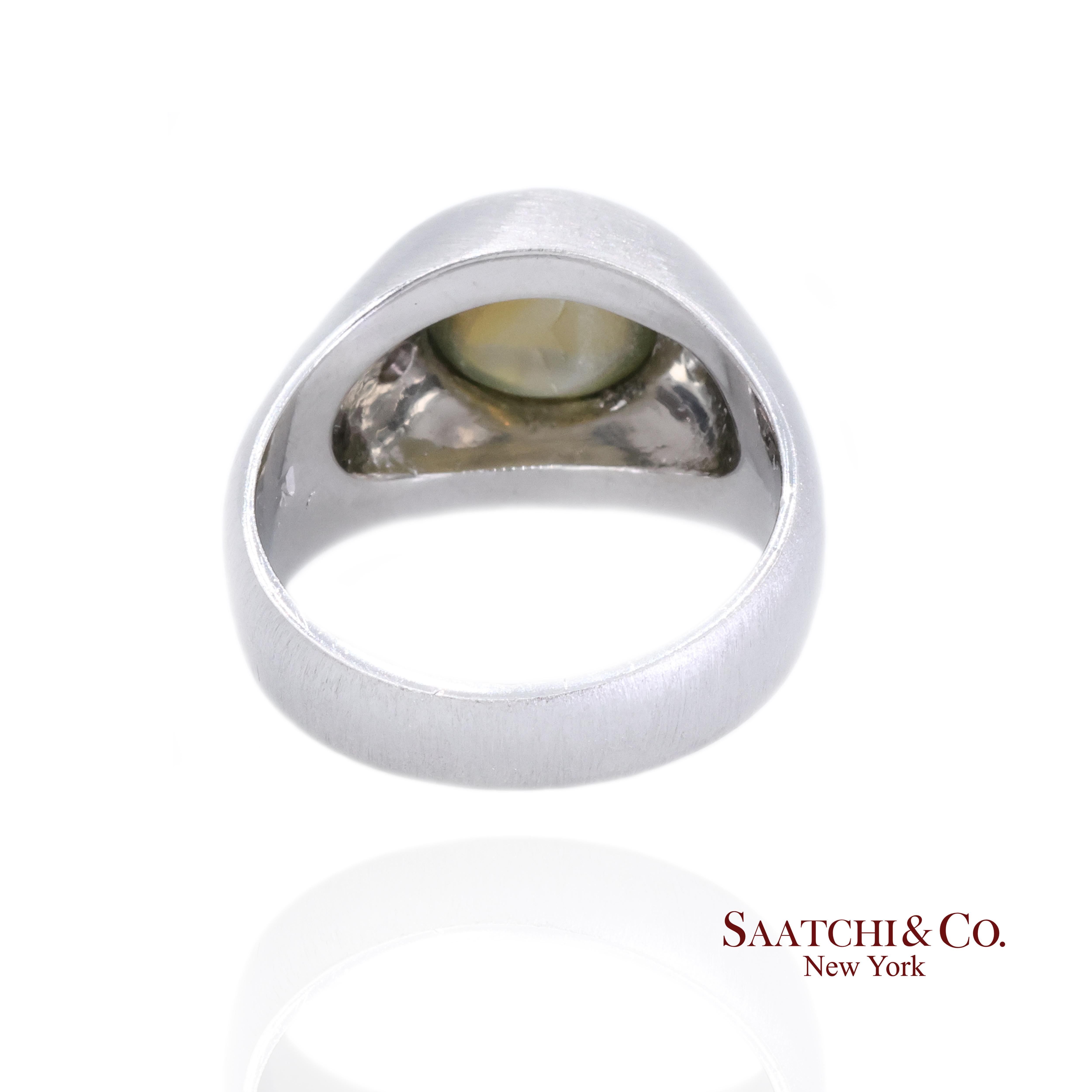 Platin 950 Natürlicher Chrysoberyll Katzenauge und natürlicher Diamant Ring im Zustand „Neu“ im Angebot in New York, NY