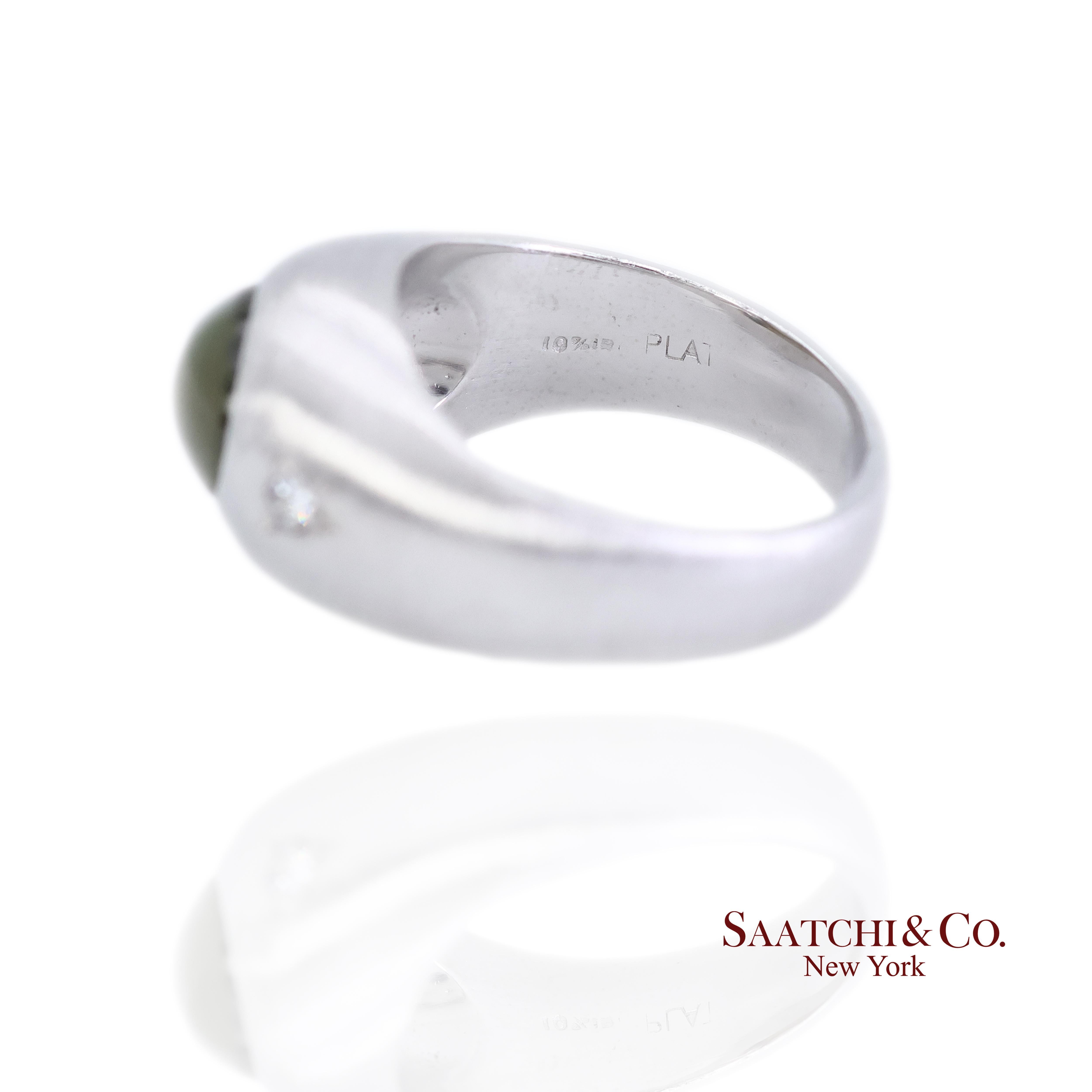 Platin 950 Natürlicher Chrysoberyll Katzenauge und natürlicher Diamant Ring im Angebot 1