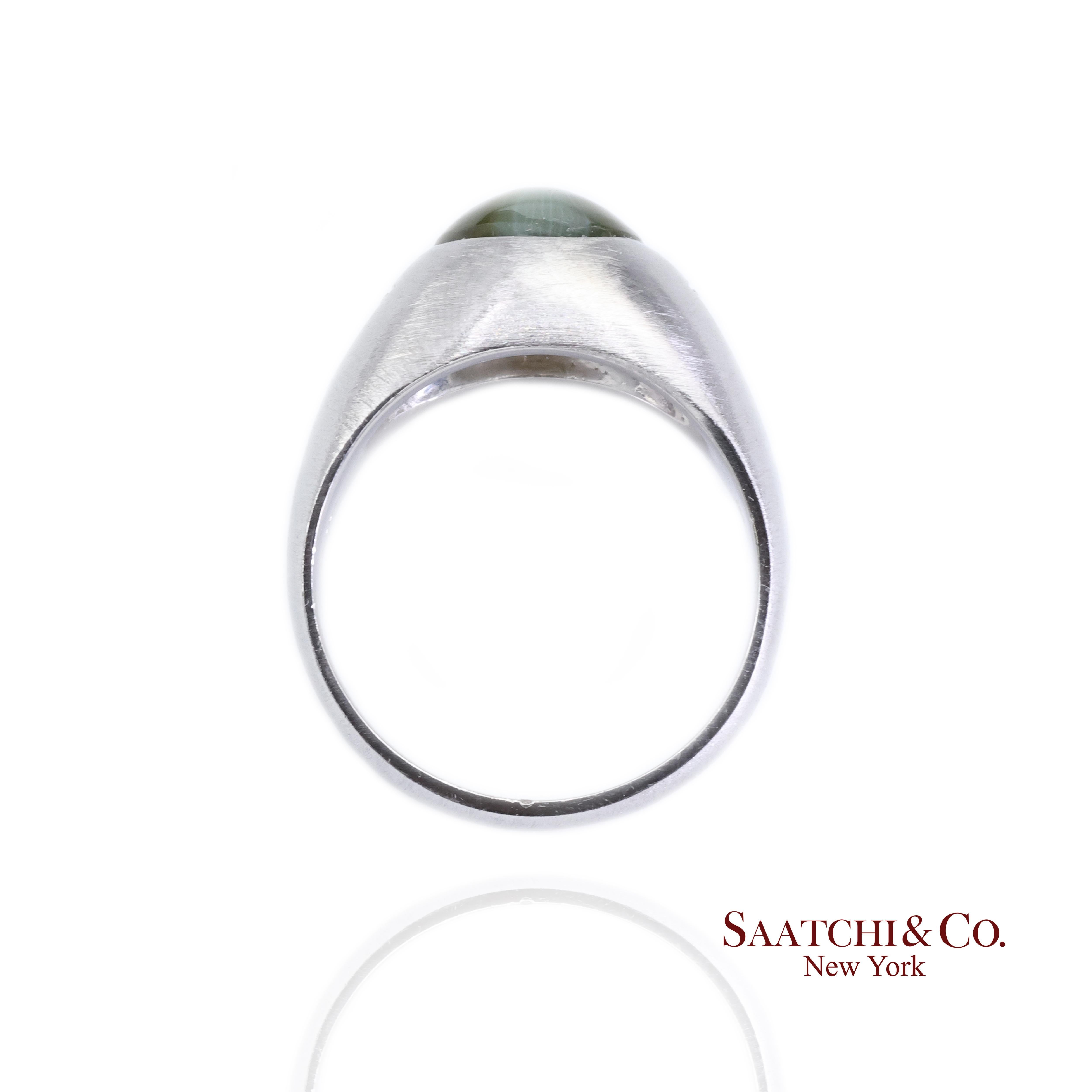 Platin 950 Natürlicher Chrysoberyll Katzenauge und natürlicher Diamant Ring im Angebot 2