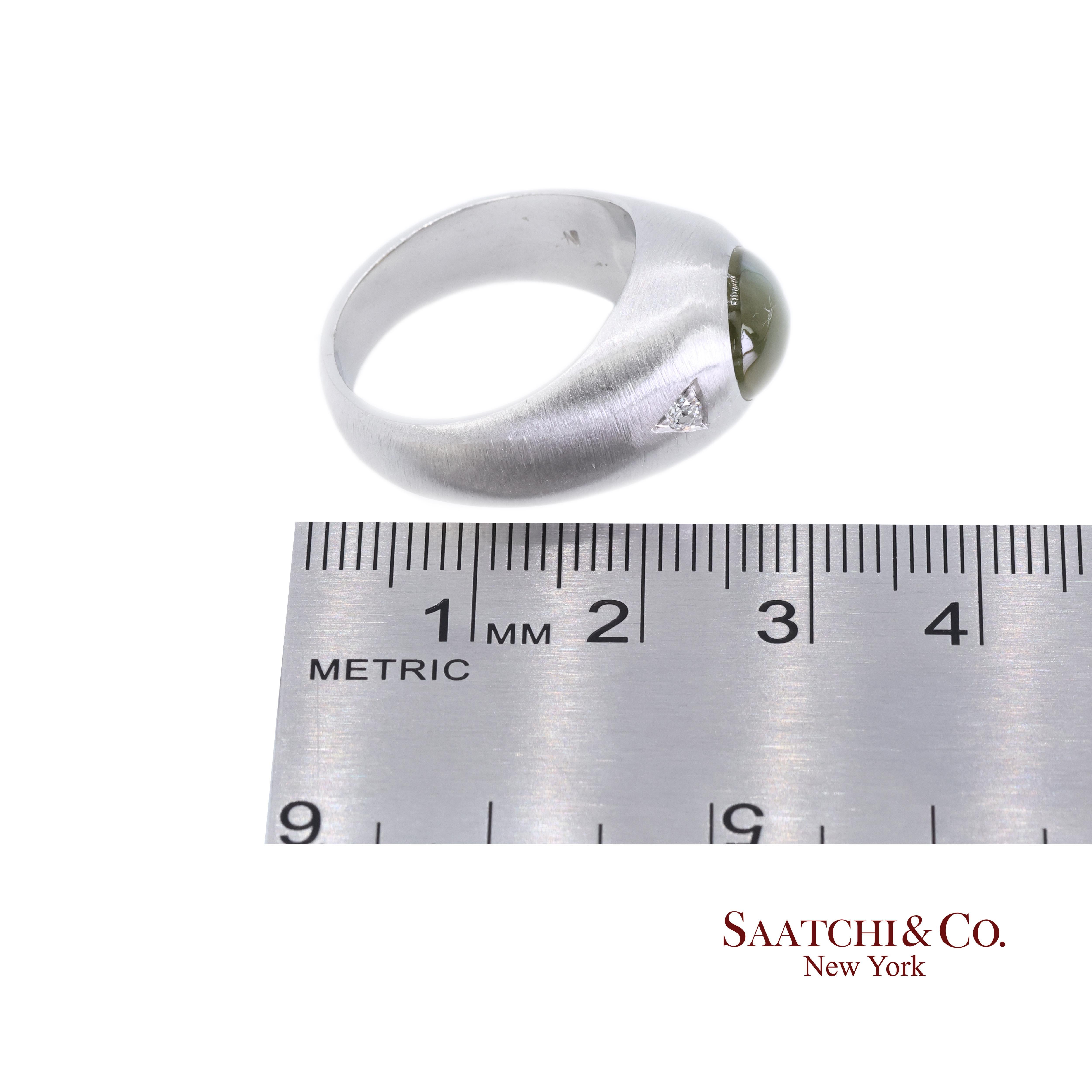 Platin 950 Natürlicher Chrysoberyll Katzenauge und natürlicher Diamant Ring im Angebot 3