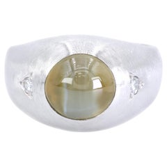 Platinum 950 Natural Chrysoberyl Cat's Eye and Natural Diamond Ring