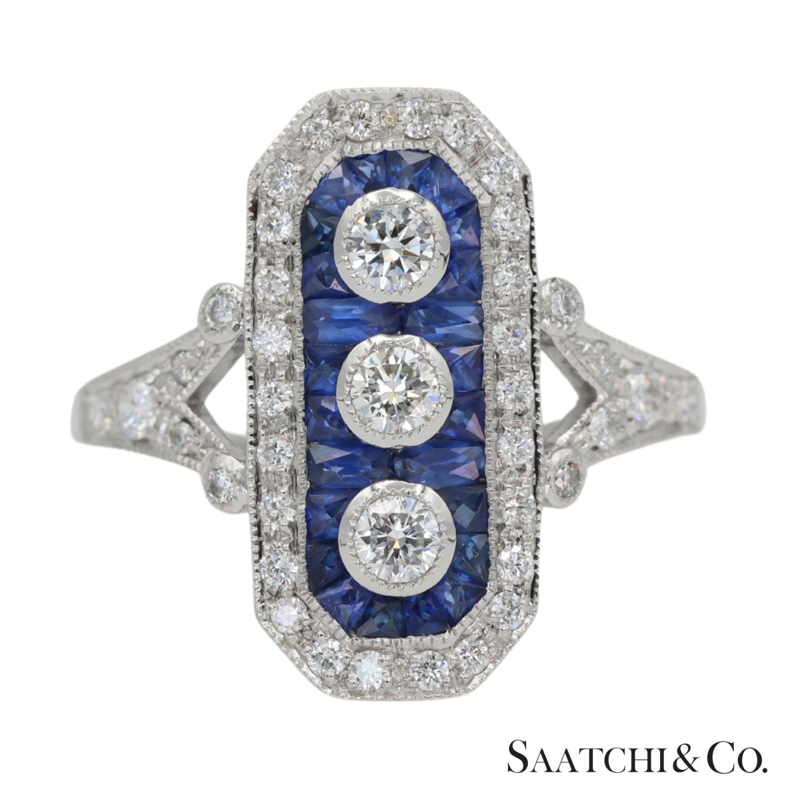 Natural Diamond and Sapphire Ring

Metal Type: Platinum 950
Total Item Weight: 4.95 Grams
Ring Size: 6.75 (Resizable)
Dimensions: Width 8.7mm X Length 18.5mm X Depth 3.75mm
1:
Natural Diamond Weight: 0.60 Ct.
No. Diamonds: 41 Pcs
Diamond Clarity