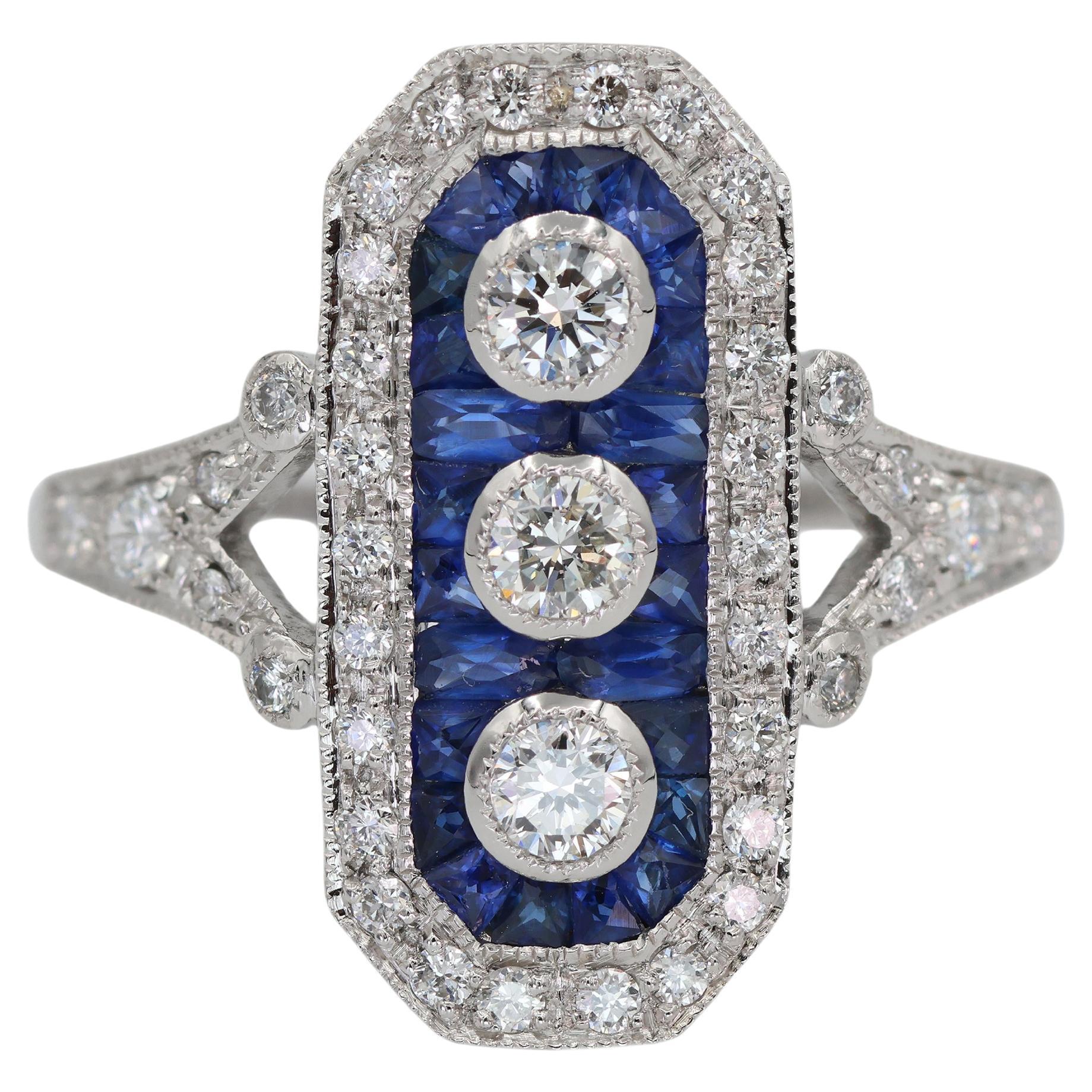 Platinum 950 Natural Diamond and Natural Sapphire Elegant Ring in vendita