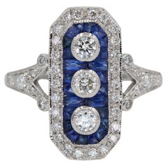 Platinum 950 Natural Diamond and Natural Sapphire Elegant Ring