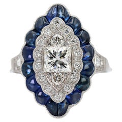 Anillo Milgrain de Platino 950 con Diamante Natural y Zafiro Natural