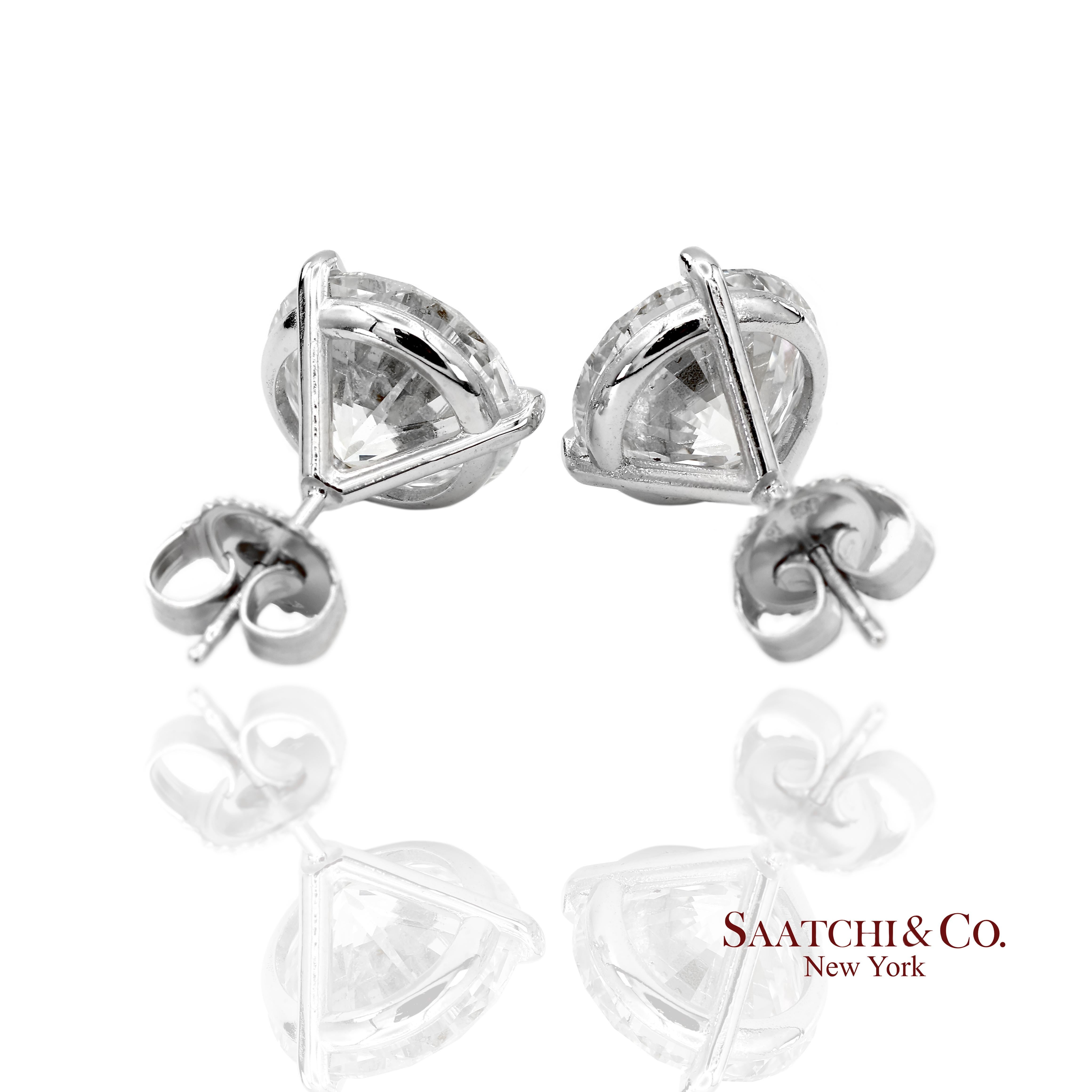 Brilliant Cut Platinum 950 8.03 Carat Natural Diamond Stud Earrings For Sale