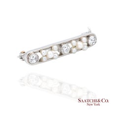 Platinum 950 Natural Round Pearl and Natural Diamond Brooch / Pin