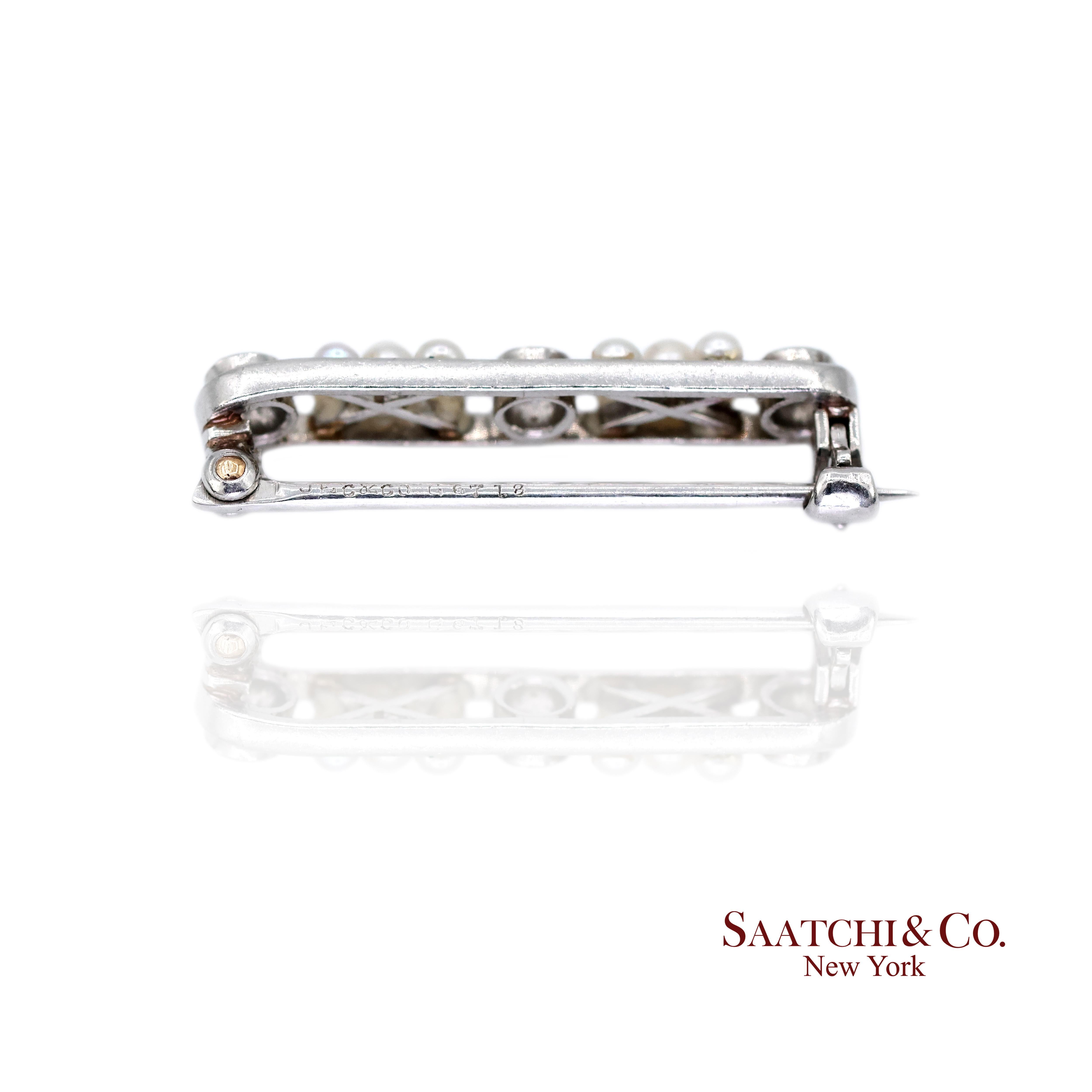 Broche / épingle en platine 950 perles rondes naturelles et diamants naturels Unisexe en vente