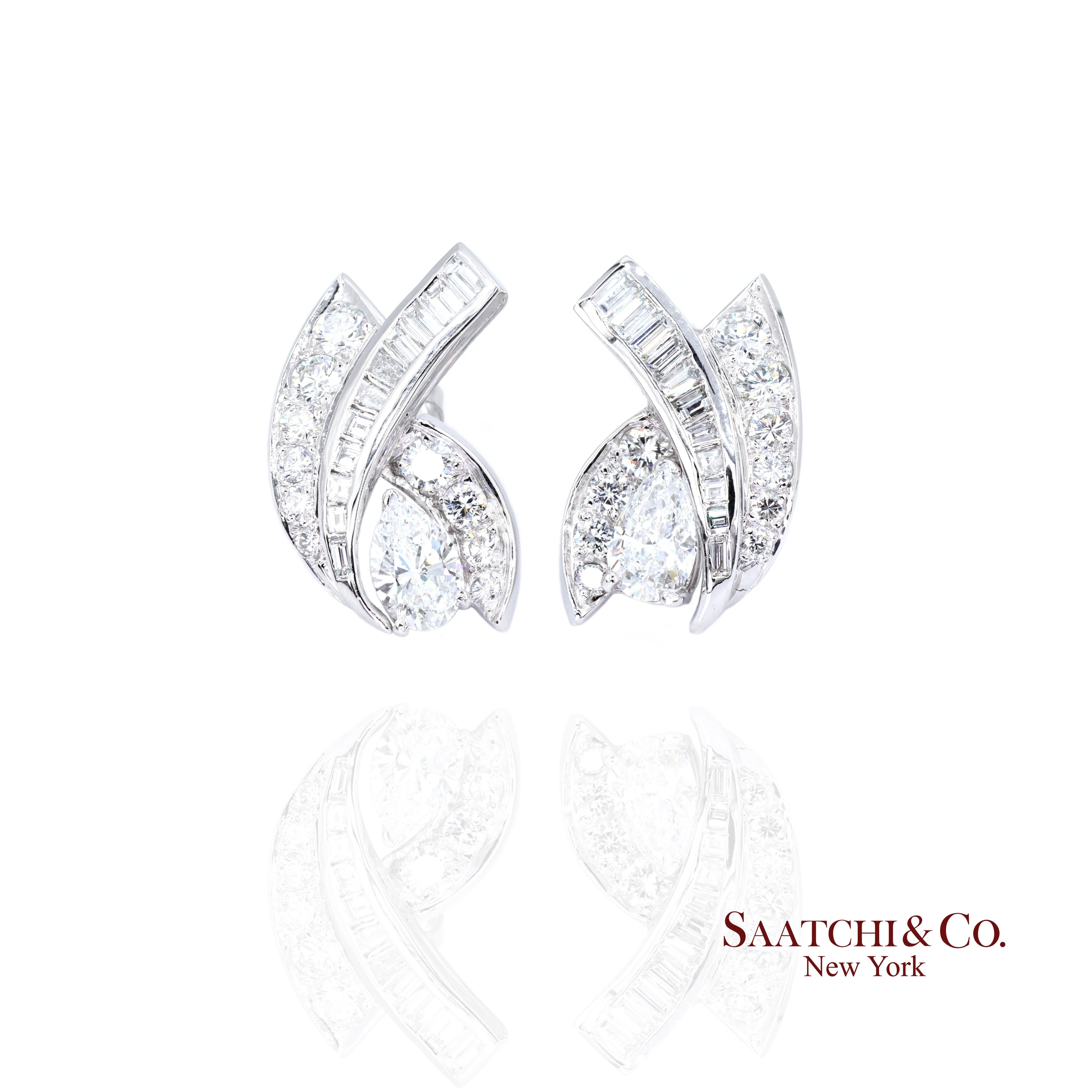 Boucles d'oreilles fantaisie luxe en platine 950 diamants blancs naturels Neuf - En vente à New York, NY