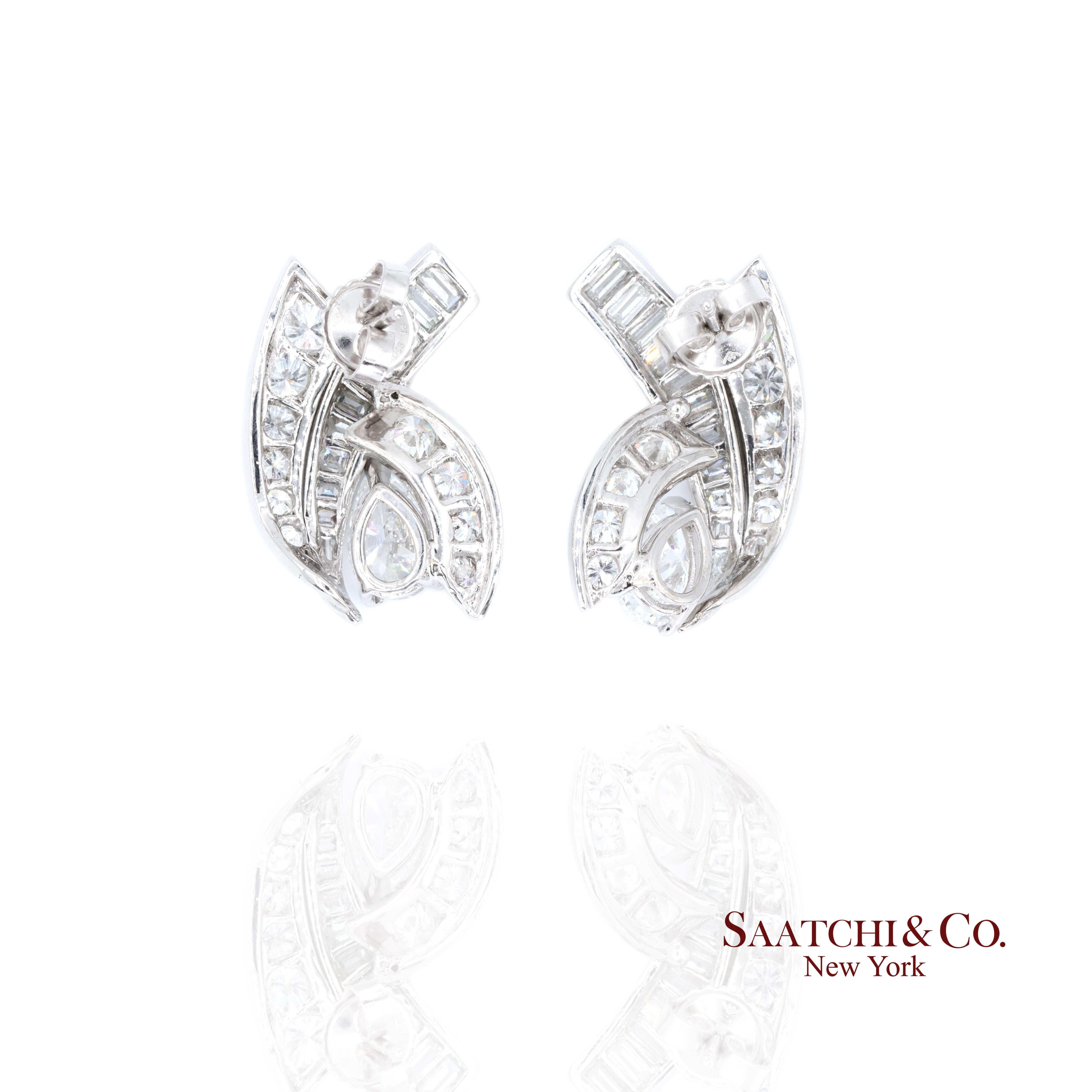 Boucles d'oreilles fantaisie luxe en platine 950 diamants blancs naturels en vente 1
