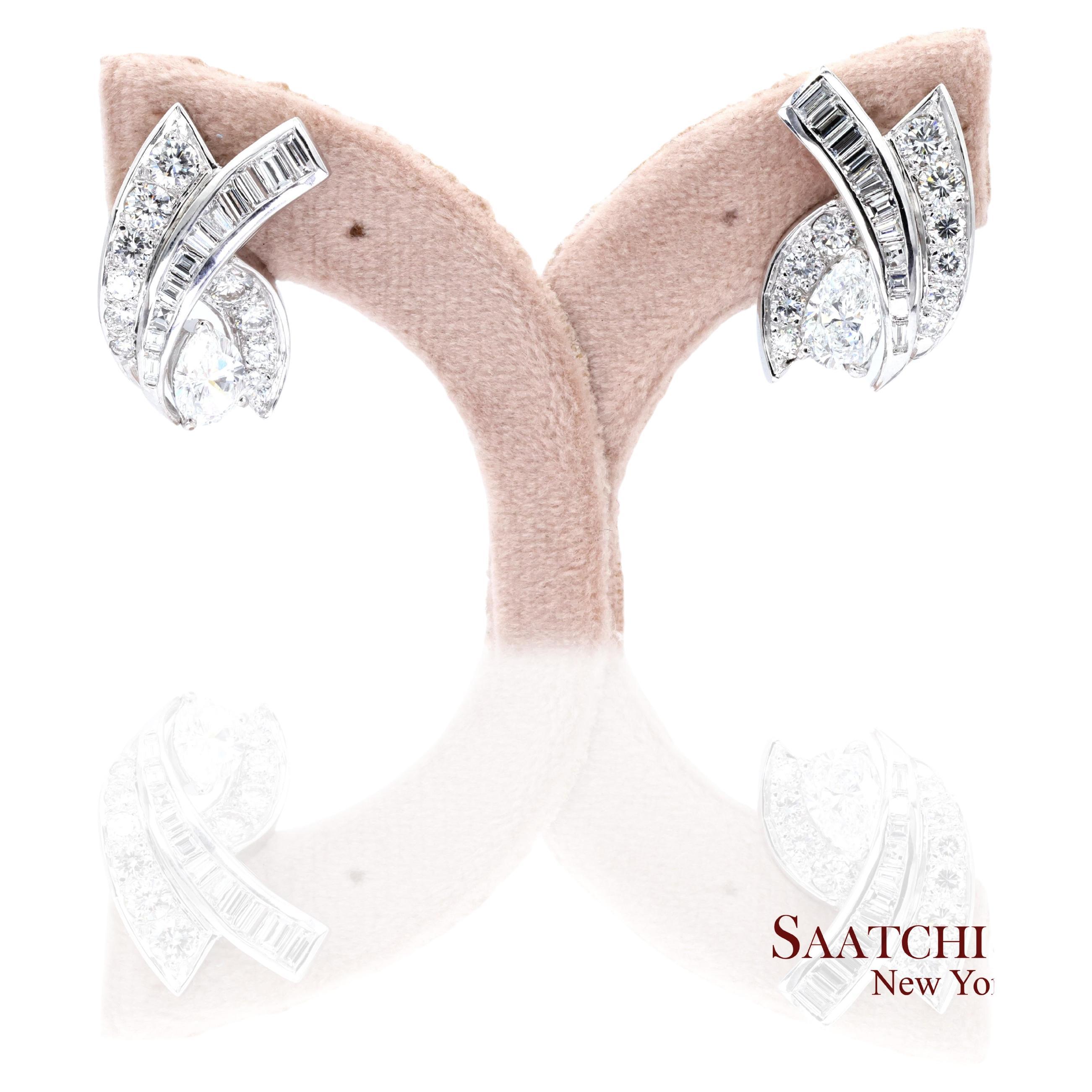 Boucles d'oreilles fantaisie luxe en platine 950 diamants blancs naturels