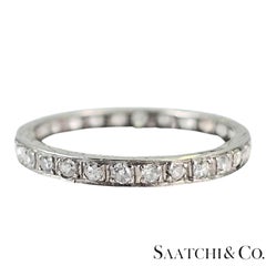 Platinum 950 Old Vintage Band Hand Engrave Natural Single Cut Diamond Size 6.5