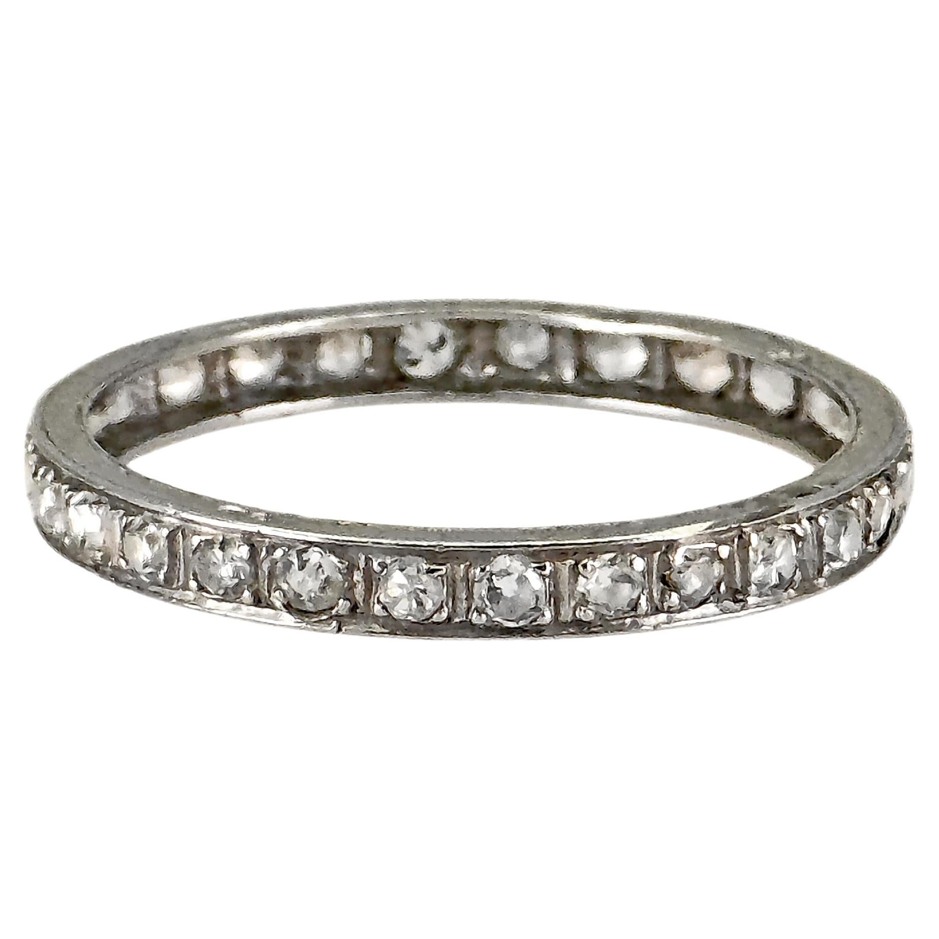 Platino 950 Banda d'epoca incisa a mano con diamante naturale a taglio singolo misura 6,5 in vendita