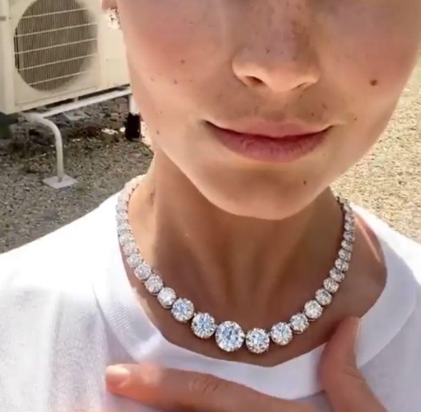 Extraordinary necklace from Diana M. Jewels set with round cut graduated diamonds totaling more than
95.00 Carats, centering on a stunning 10.00 Carat round shape diamond.