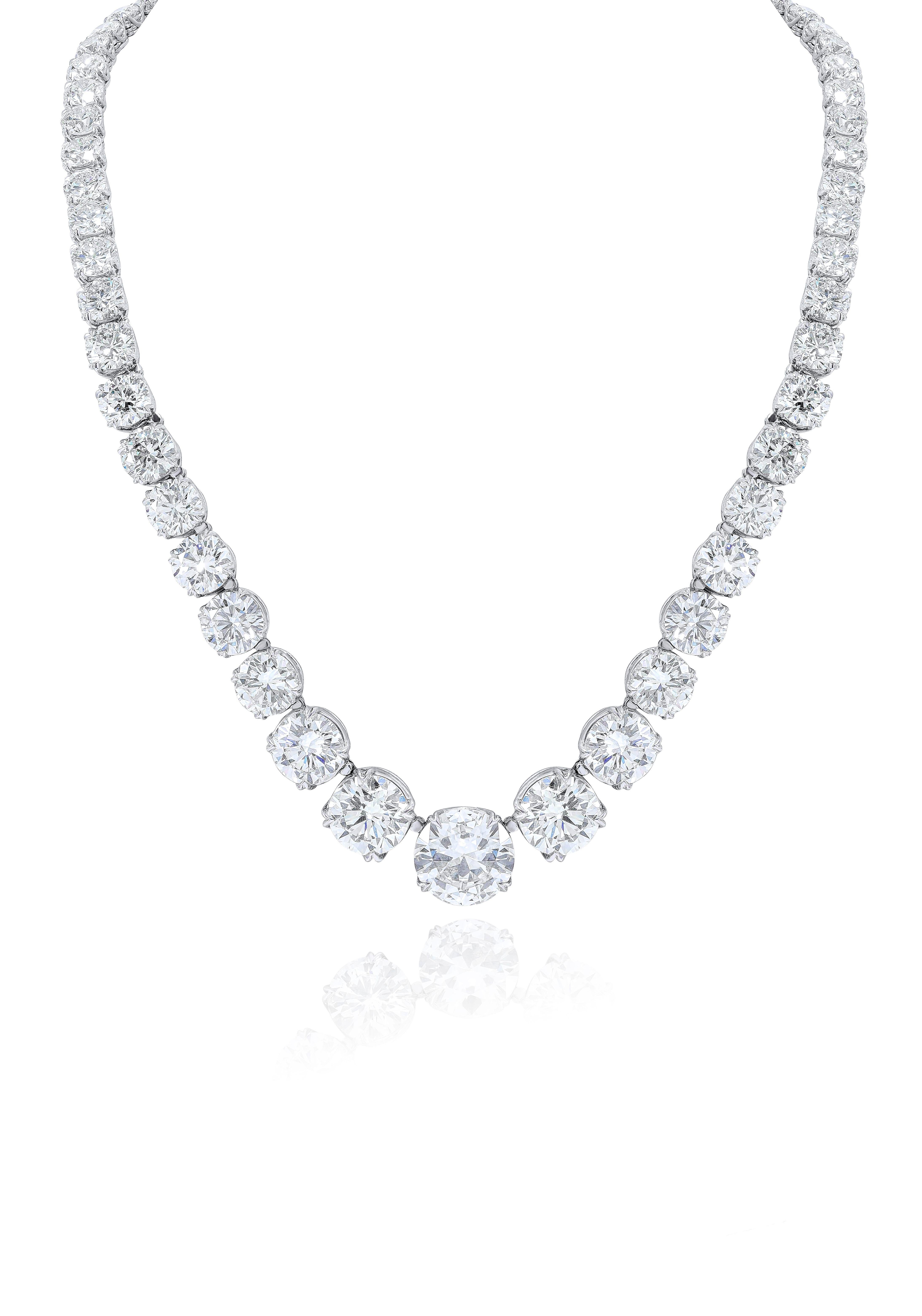 Platinum 95.00 Carat Diamond Tennis Necklace In New Condition For Sale In New York, NY