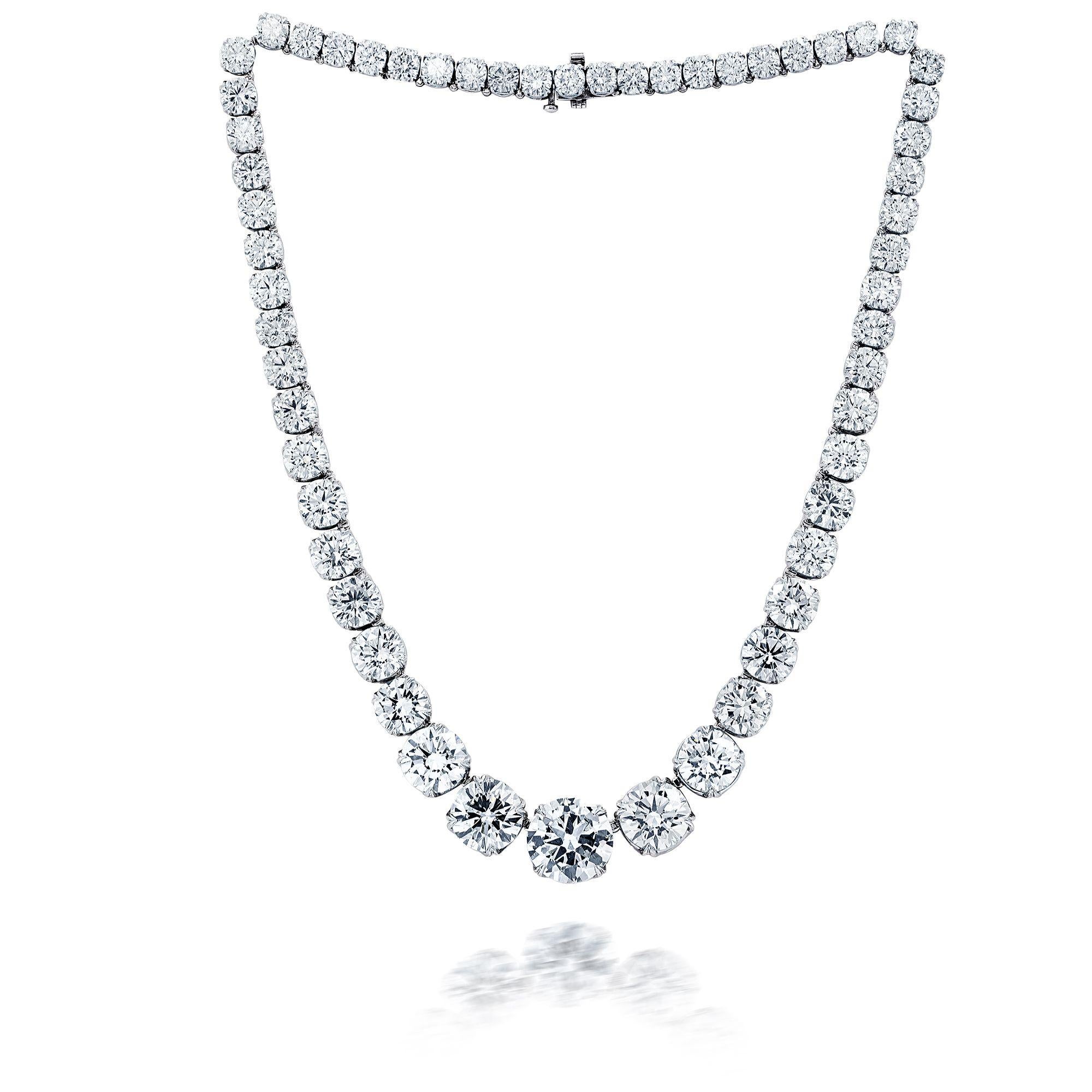 Women's Platinum 95.00 Carat Diamond Tennis Necklace For Sale