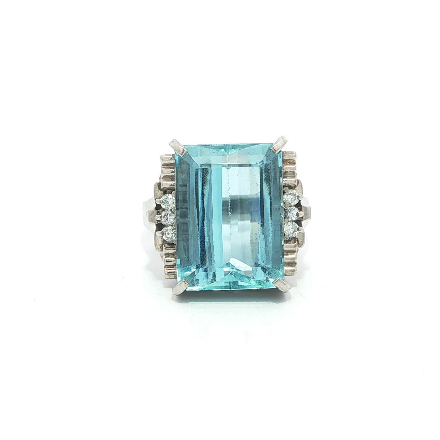 Platin 9,54ct Rechteckig Step Cut Aquamarin & Diamant Seiten massiv Ring im Angebot 8