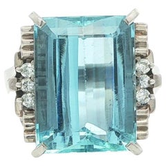 Platin 9,54ct Rechteckig Step Cut Aquamarin & Diamant Seiten massiv Ring