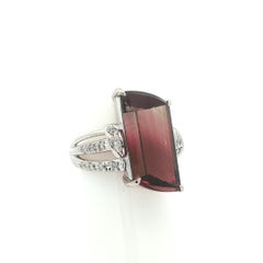 Platinum 9.54ctw Unique Cut Light to Dark Pink Tourmaline w/ Pave Diamond Ring