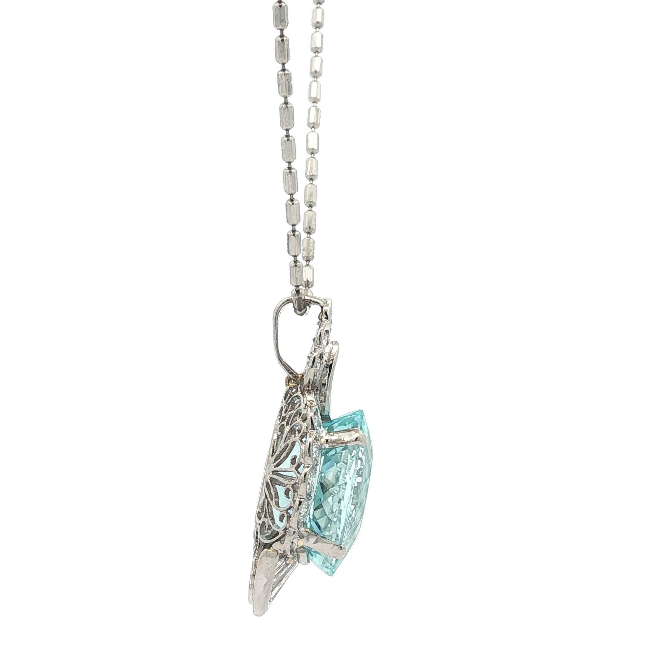 Collier à perles en platine avec aigue-marine ovale et diamant de 9,59ctw en vente 2